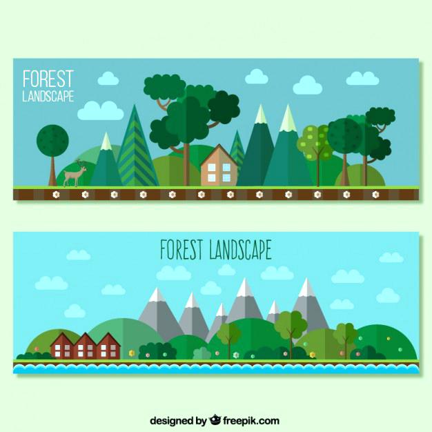 forest landscape vector forest landscape banners in flat design free vector forest landscape 27 vector