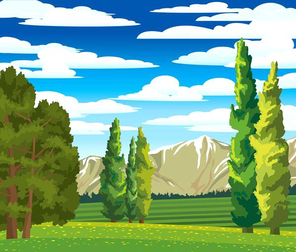 forest landscape vector forest landscapes vector illustrations summer landscape with cypress and meadow forest landscape 27 vector