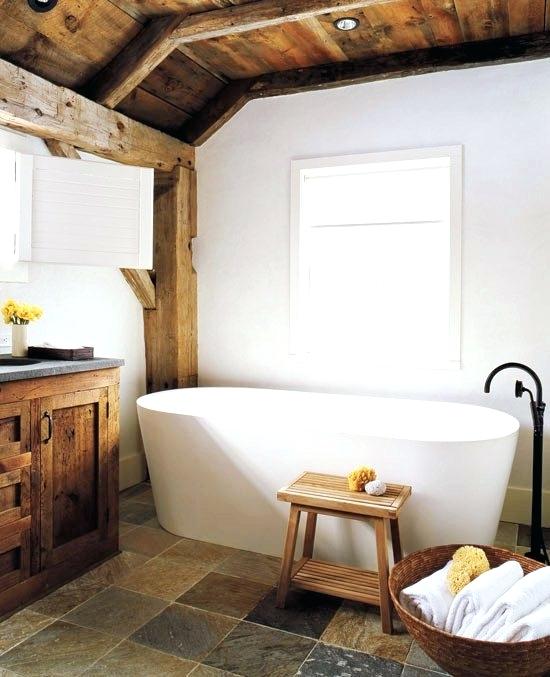 exposed beams in bathroom master bathroom with modern stand alone tub stone floors exposed beams and reclaimed wood exposed beams bathroom
