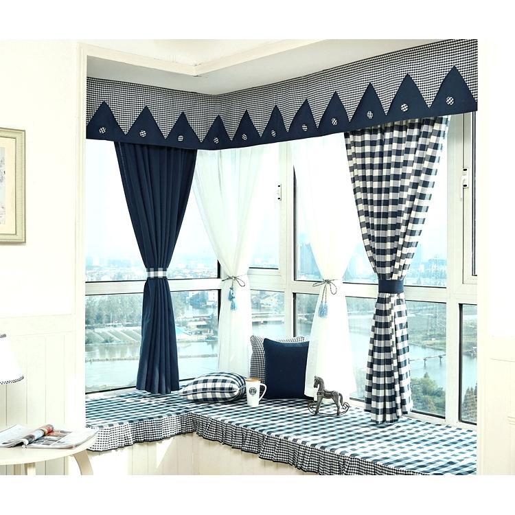bay window curtains with valance navy blue plaid print linen cotton blend bay window valance bay window curtain and valance track