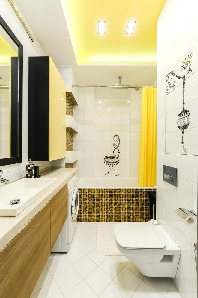 yellow bathtub color scheme bathroom color combinations yellow ceiling cabinet curtain black tile cabinet white floor wall and ceiling narrow interior decoration school in benin