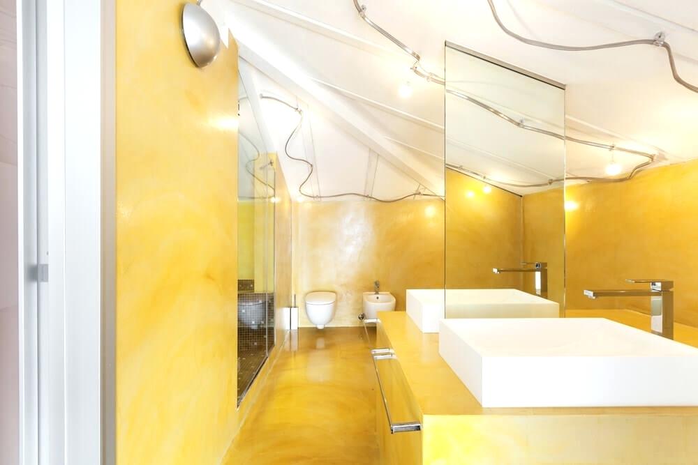 yellow bathtub color scheme the smoky yellow wall and flooring creates a bright bathroom atmosphere its even more striking interior decoration living room roof