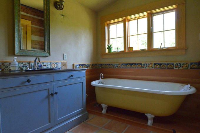 yellow bathtub color scheme tile bathroom rustic with blue cabinets cabin interior decoration school in benin