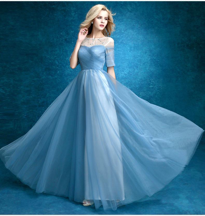 light teal color dresses hot sale elegant light blue prom dresses with short sleeves high quality sheer neck floor length hand made gowns in prom dresses from weddings light teal blue dresses