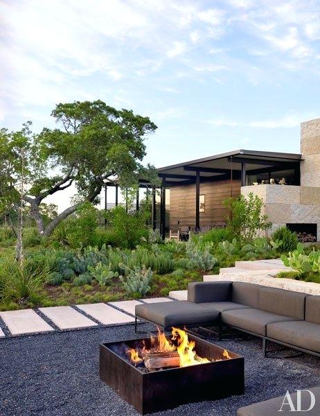 rustic landscaping ideas for a backyard modern rectangular fire pit design